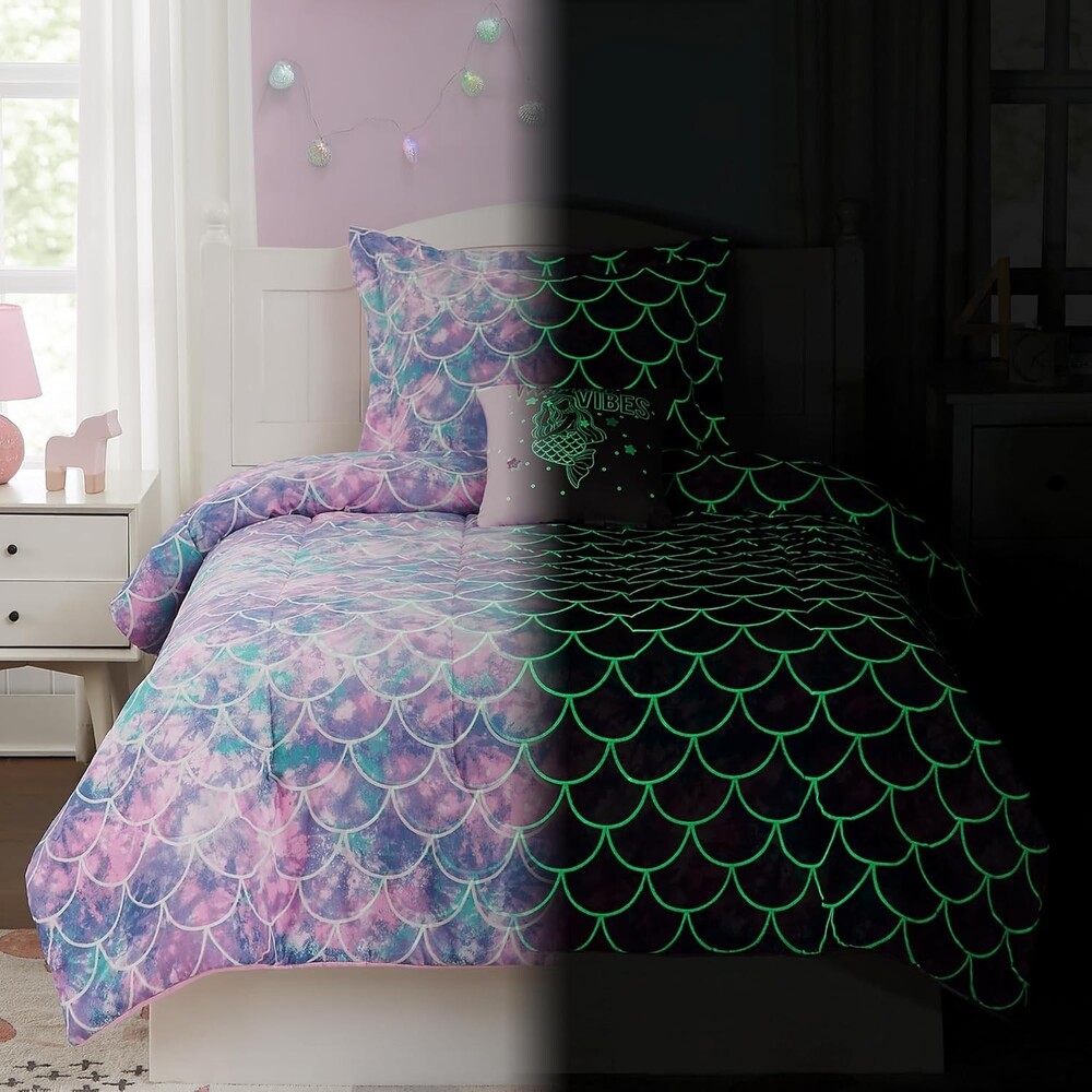 Twin Comforter Set for Girls-3 Pieces Glow in The Dark Bedding Set Mermaid